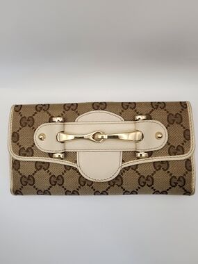Gucci Beige Vintage GG Supreme Horsebit Canvas Continental Wallet